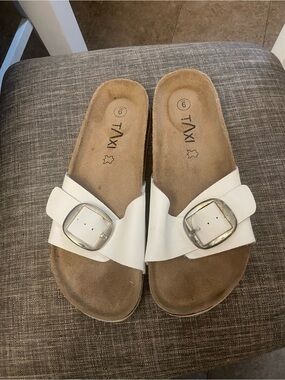 Taxi White Buckle Slide Sandals for Women